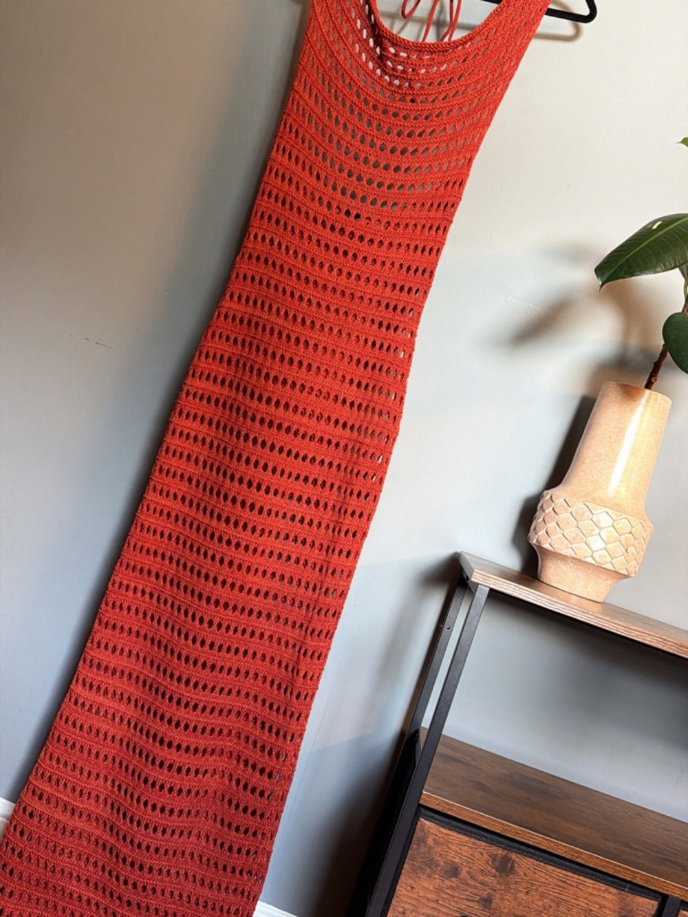 PrettyLittleThing Rust Crochet Maxi Dress